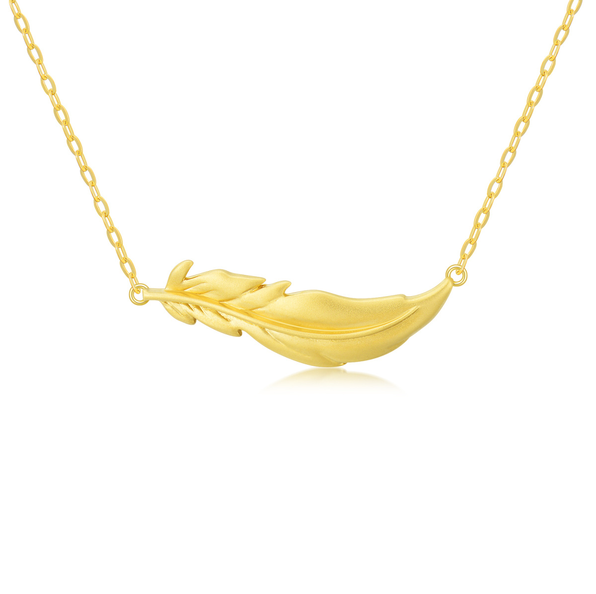14K Gold Feather Pendant Necklace-1