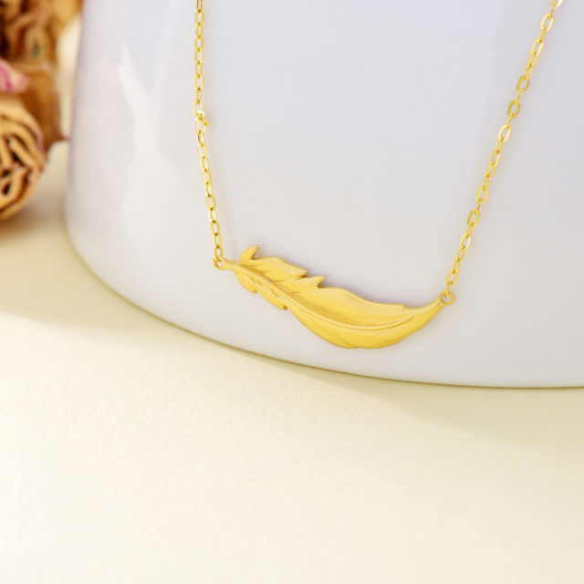 14K Gold Feather Pendant Necklace-2