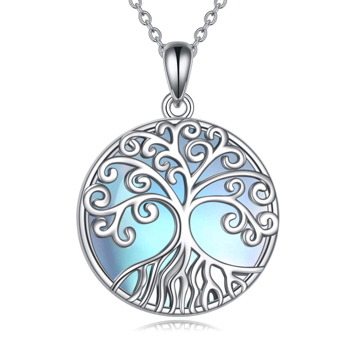 Collier en argent sterling avec pendentif arbre de vie en pierre de lune de forme circulai-1