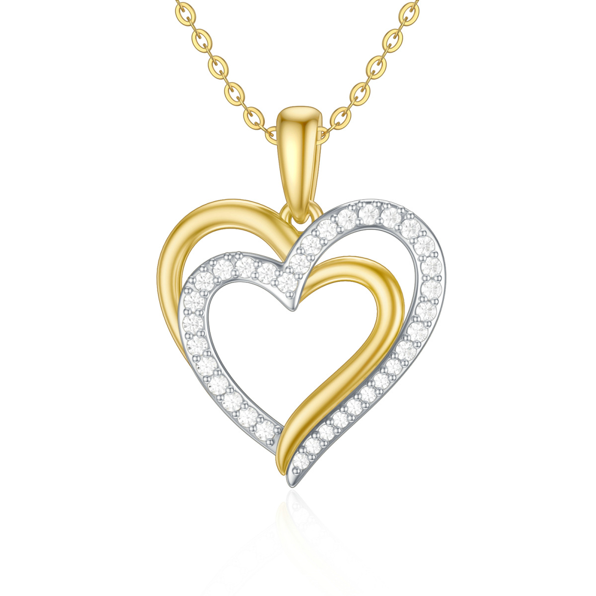 9K White Gold & Yellow Gold Cubic Zirconia Alcoholics Anonymous & Heart Pendant Necklace-1