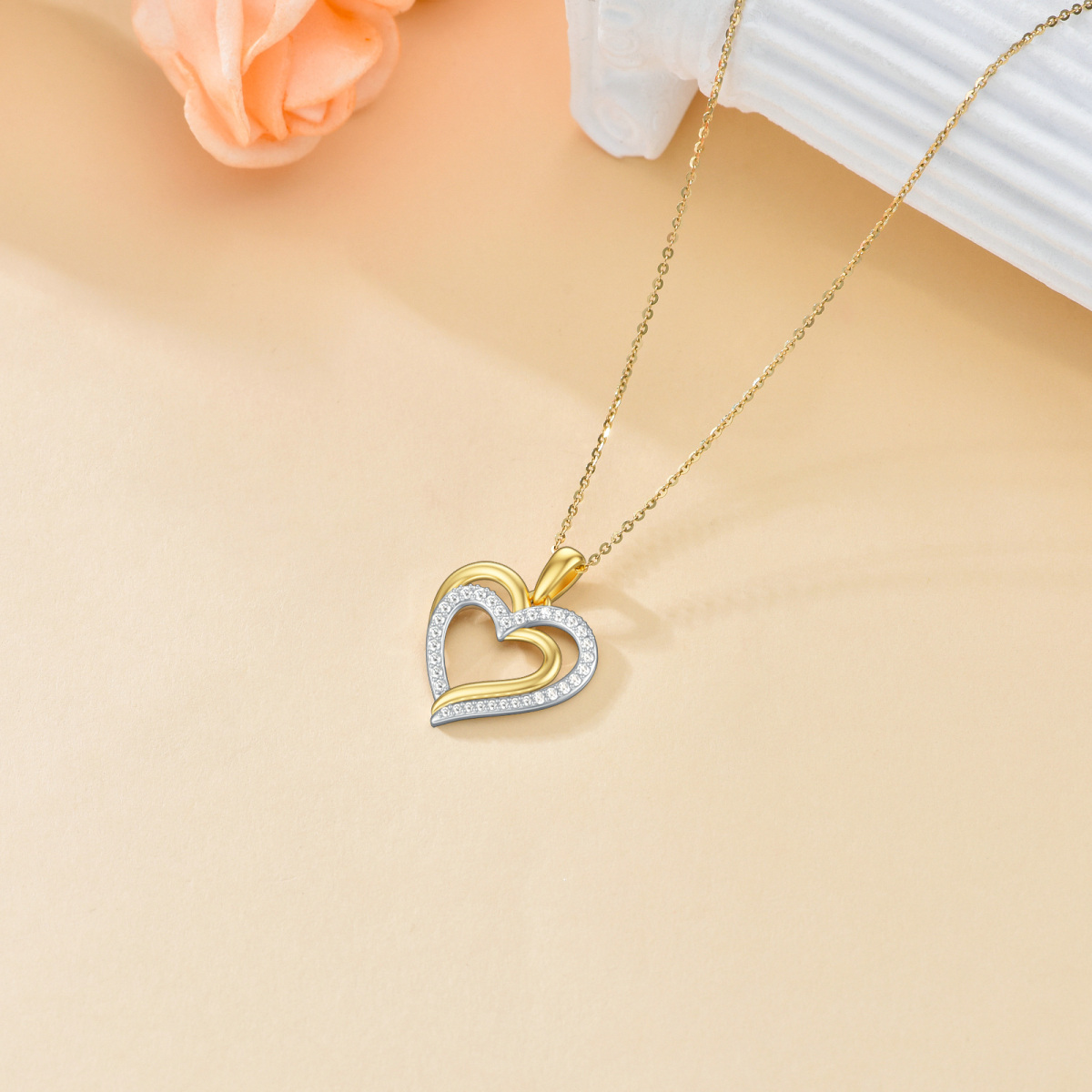 9K Oro Blanco y Amarillo Cubic Zirconia Alcohólicos Anónimos y Corazón Collar Colgante-3