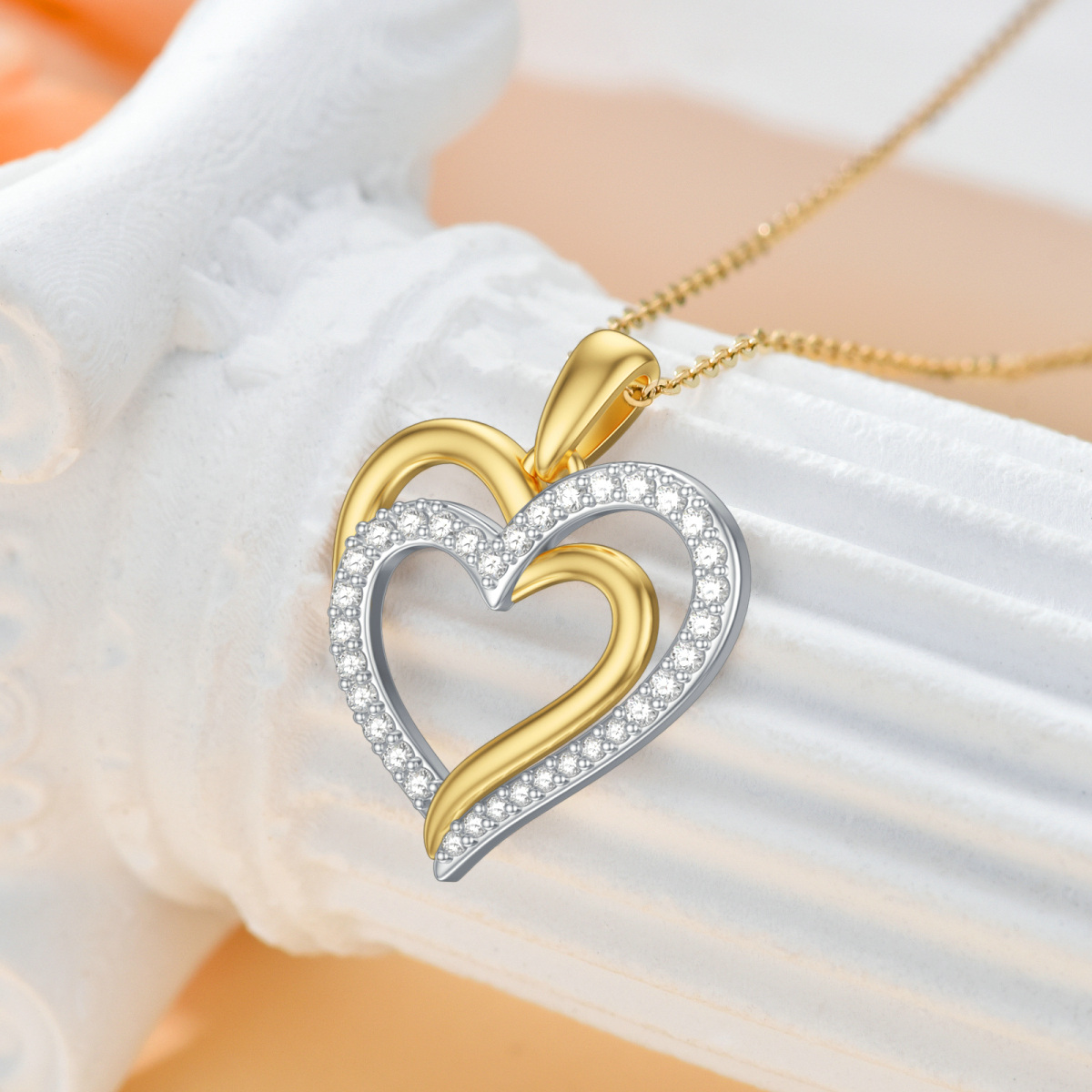 9K Oro Blanco y Amarillo Cubic Zirconia Alcohólicos Anónimos y Corazón Collar Colgante-4