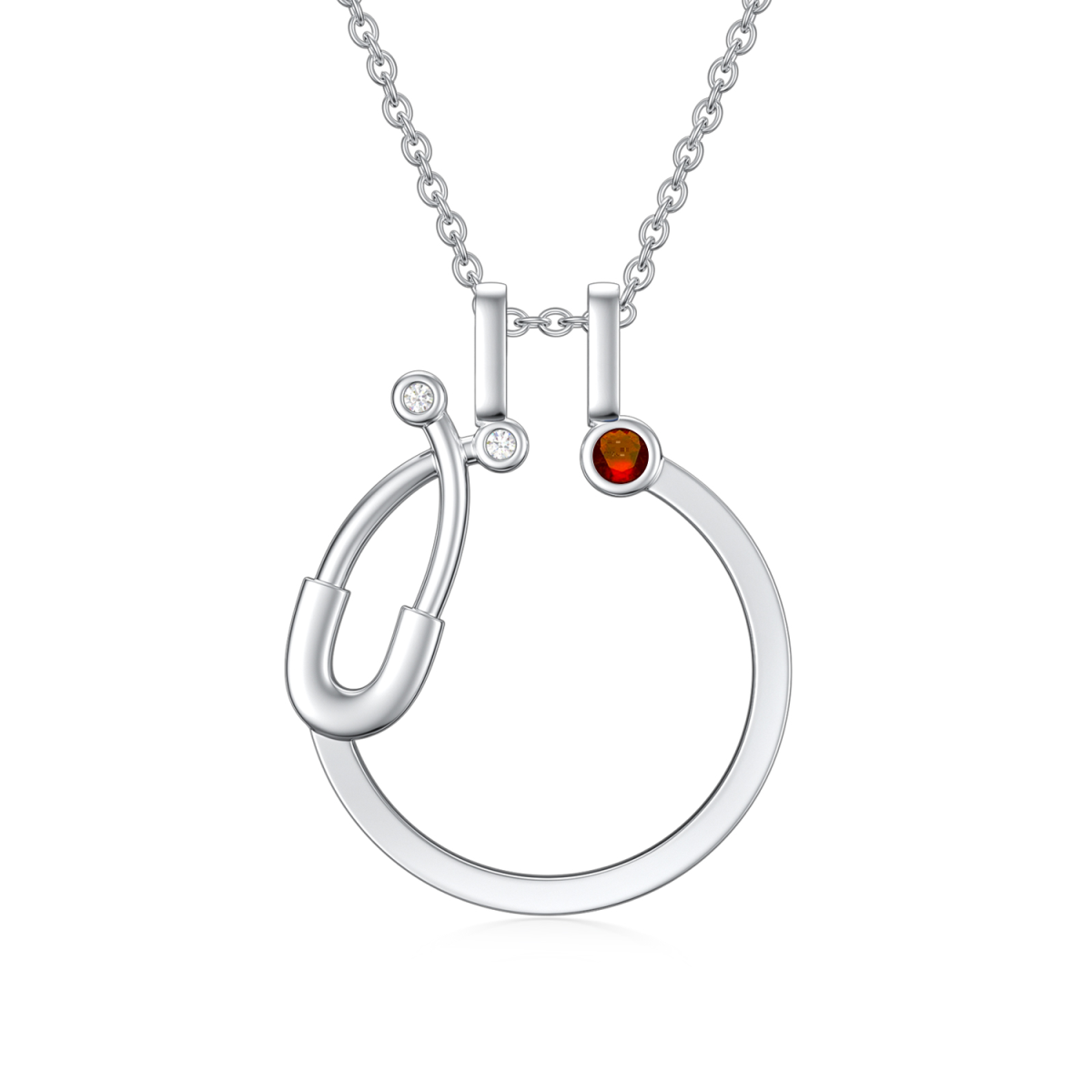 Sterling Silver Circular Shaped Cubic Zirconia Ring Holder & Stethoscope Pendant Necklace-1