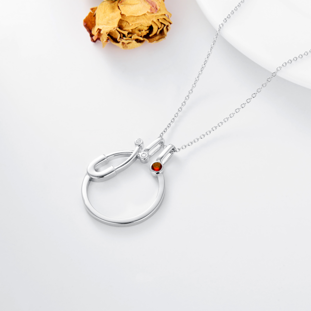 Porta-anéis e colar com pingente de estetoscópio em prata esterlina com zircónio cúbico em-4