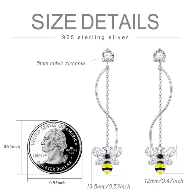 Sterling Silver Circular Shaped Cubic Zirconia Bees Drop Earrings-5