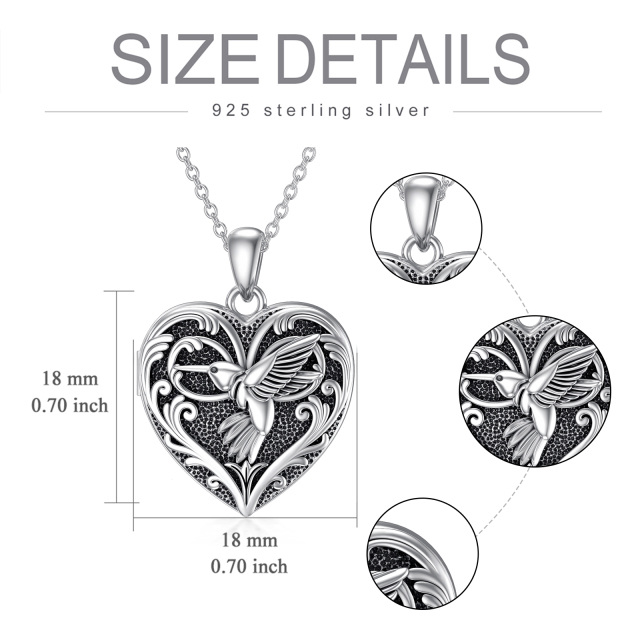Sterling Silver Hummingbird Heart Personalized Engraving Photo Locket Necklace-5