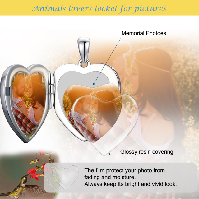 Colar de prata esterlina com coração de beija-flor e gravação personalizada de fotos-6