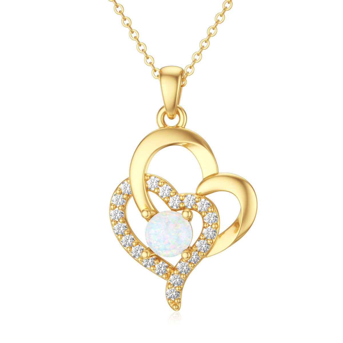 14K Gold Opal Heart Pendant Necklace-1