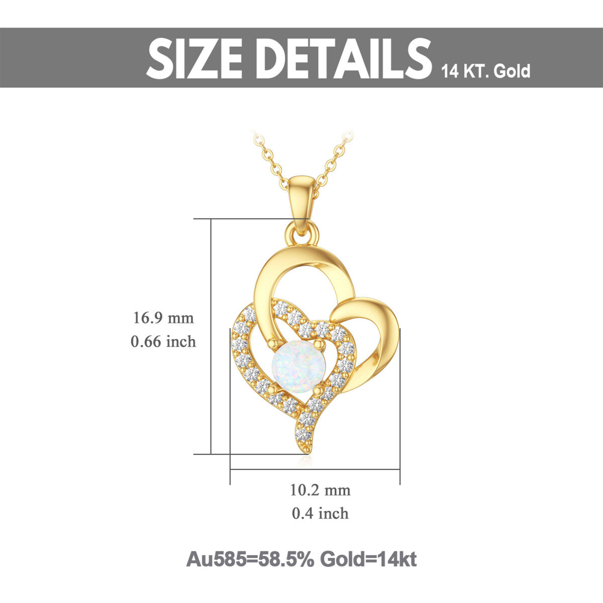 14K Gold Opal Heart Pendant Necklace-5