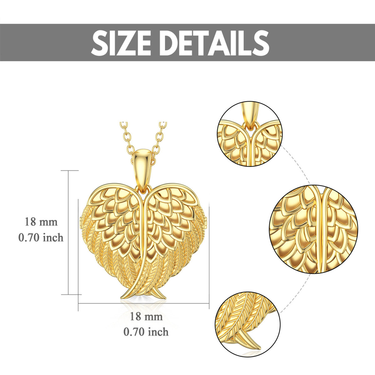 10K Gold Angel Wing Heart Personalized Engraving Photo Locket Necklace-7