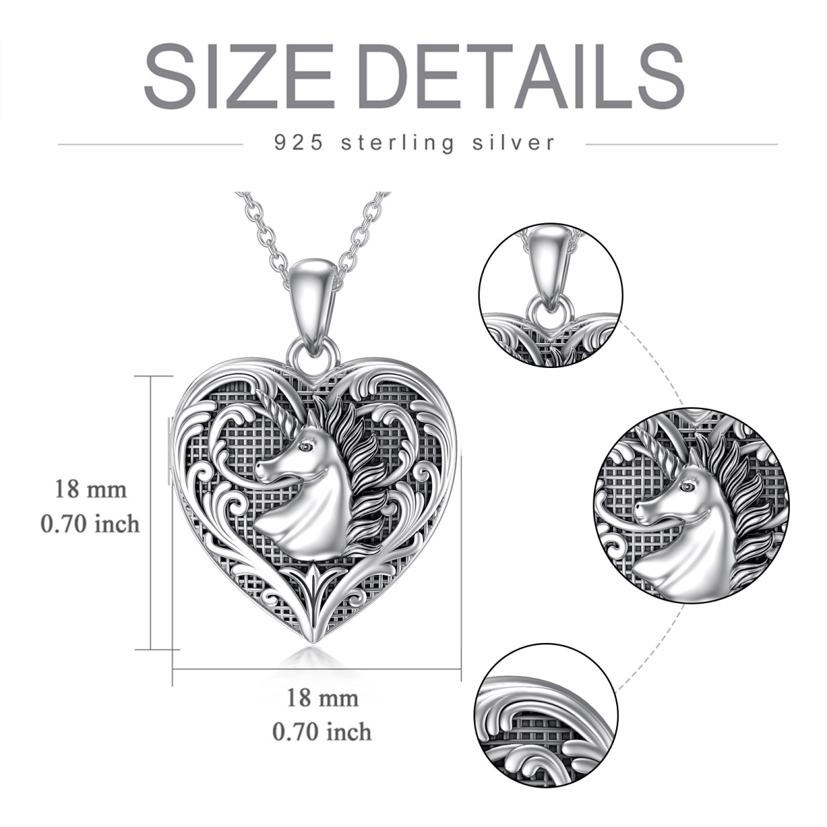 Sterling Silver Heart & Unicorn Personalized Photo Locket Necklace-5