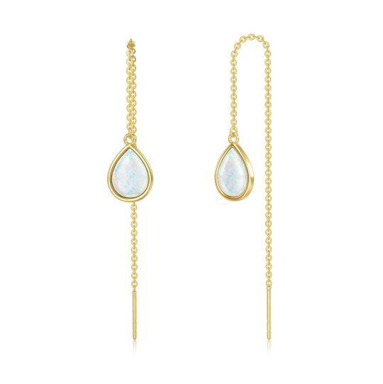 14K Gold Opal Threader Earrings For Women As Gifts With Drop Shape