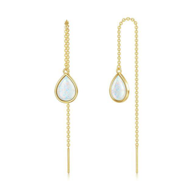 14K Gold Opal Threader Earrings For Women As Gifts With Drop Shape-0
