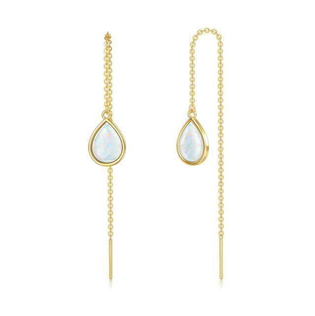 14K Gold Opal Drop Shape Drop Earrings-4