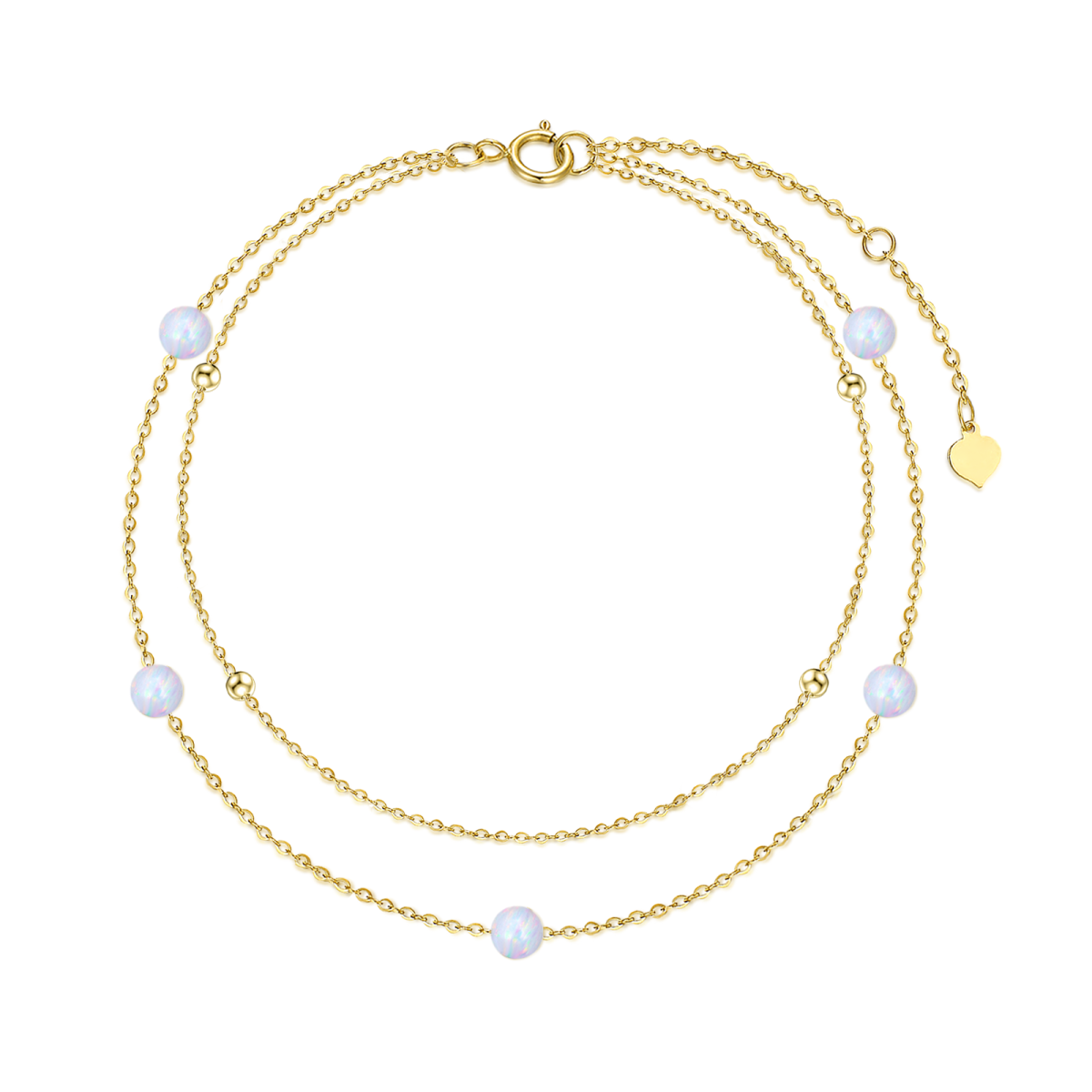 14K Gold Circular Shaped Opal Multi-layered Anklet-1