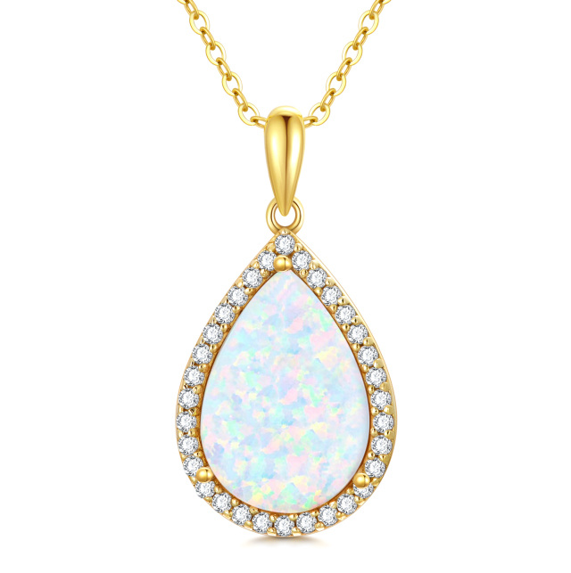14K Gold Cubic Zirconia & Opal Drop Shape Pendant Necklace-0