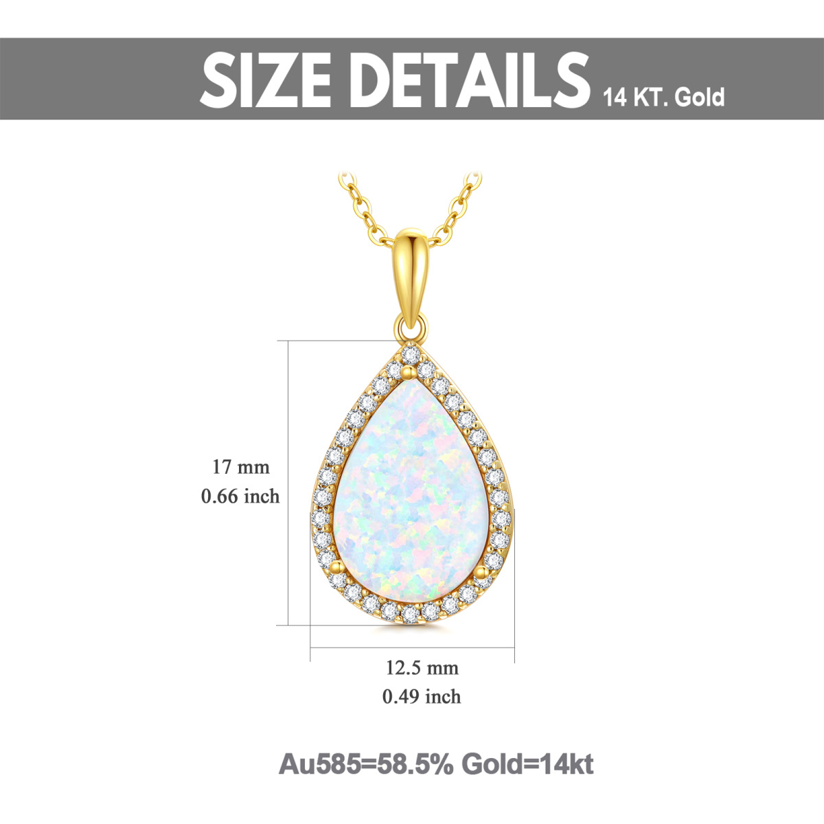 14K Gold Cubic Zirconia & Opal Drop Shape Pendant Necklace-5