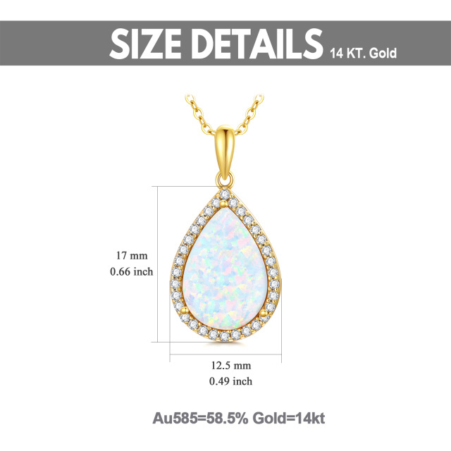 14K Gold Cubic Zirkonia & Opal Tropfenform Anhänger Halskette-4