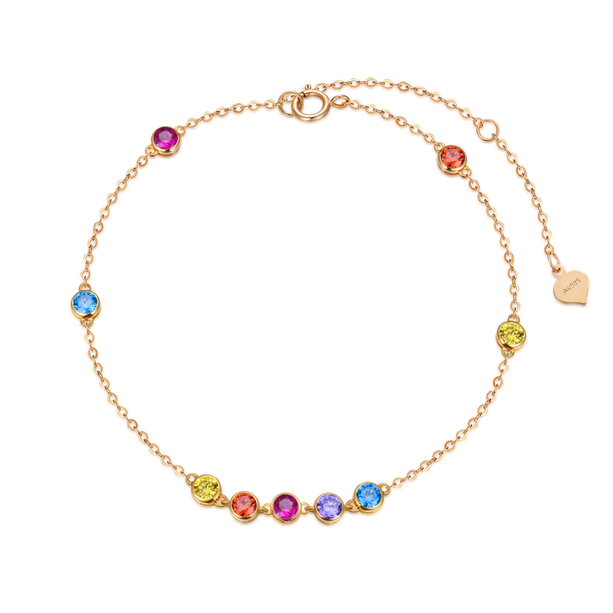 Tobillera de chakra con circonita cúbica de oro de 14 quilates para mujer, regalos de cumpleaños, joyería-1