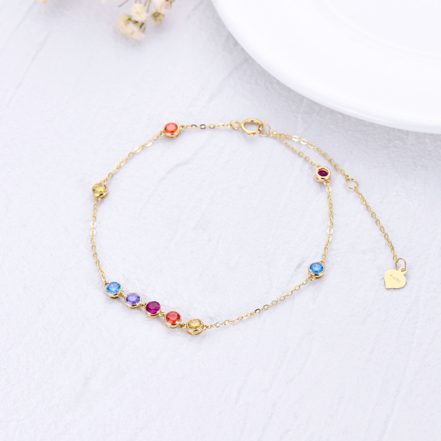 14K Gold Circular Shaped Cubic Zirconia Chakras Single Layer Anklet-4
