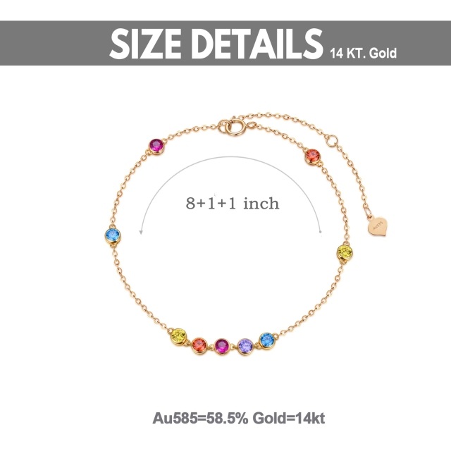 14K Gold Circular Shaped Cubic Zirconia Chakras Single Layer Anklet-6
