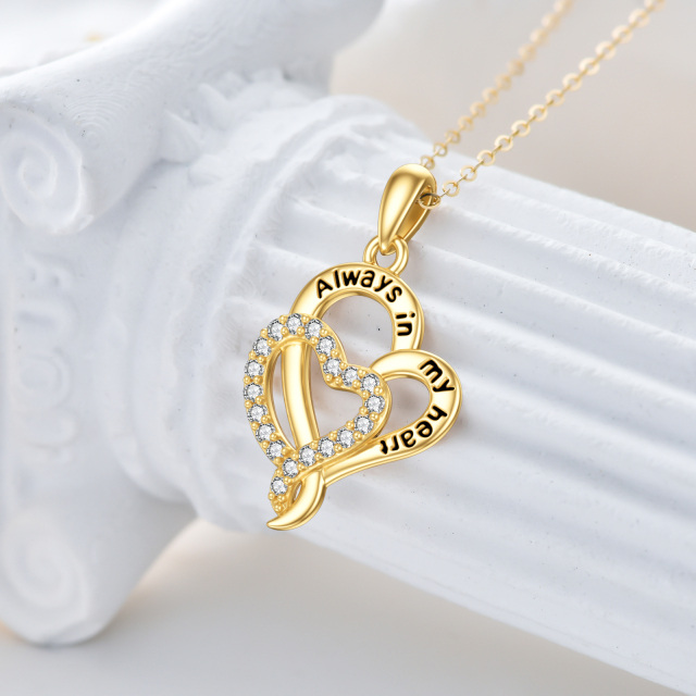 14K Gold Circular Shaped Cubic Zirconia Pendant Necklace with Engraved Word-3