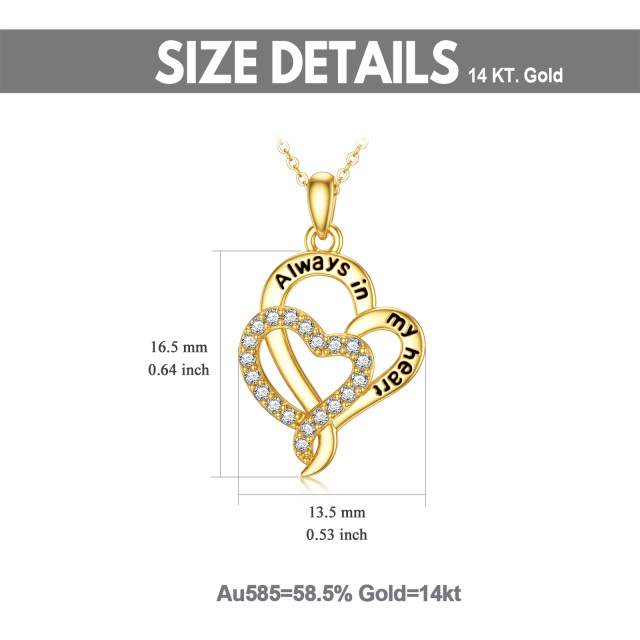 14K Gold Circular Shaped Cubic Zirconia Pendant Necklace with Engraved Word-4