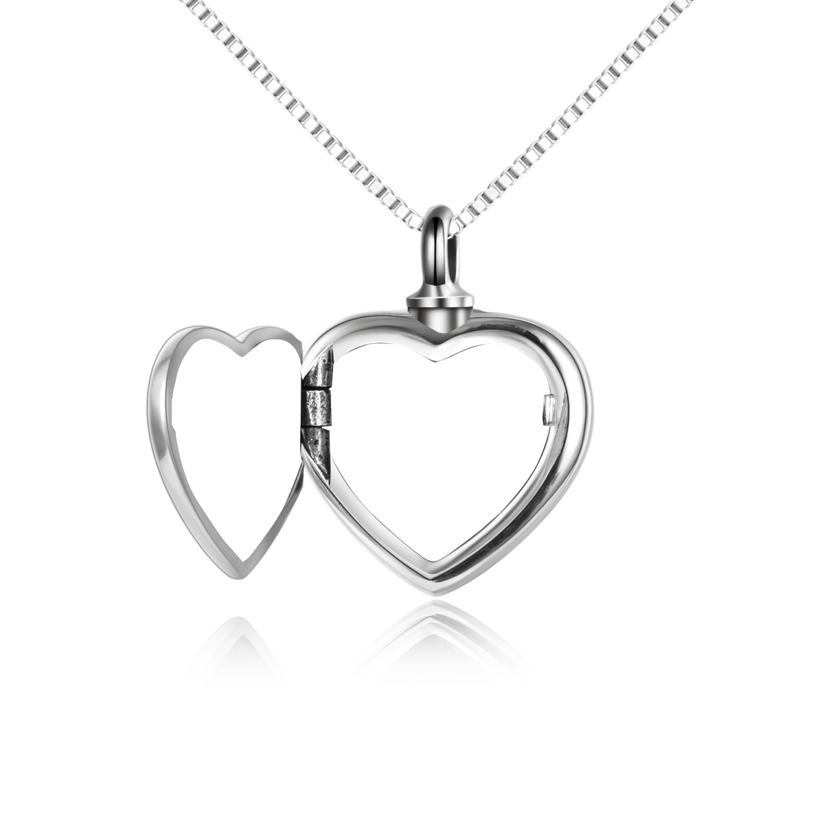 Collar de urna con medallón de foto personalizado con forma de corazón de plata de ley para cenizas-8
