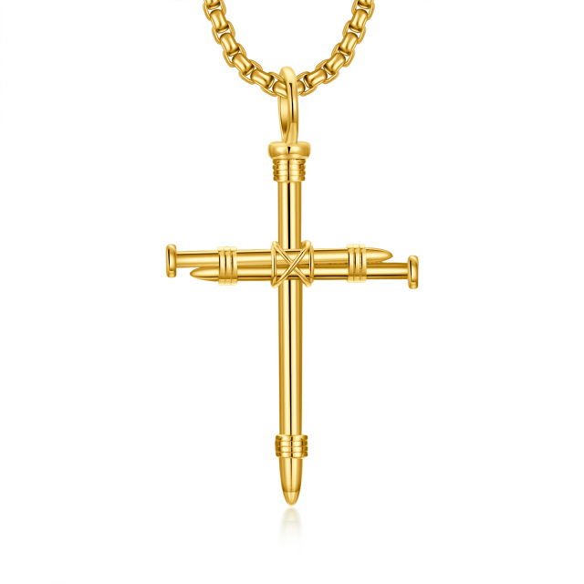 Sterling Silver with Yellow Gold Plated Cross Pendant Necklace for Men-1