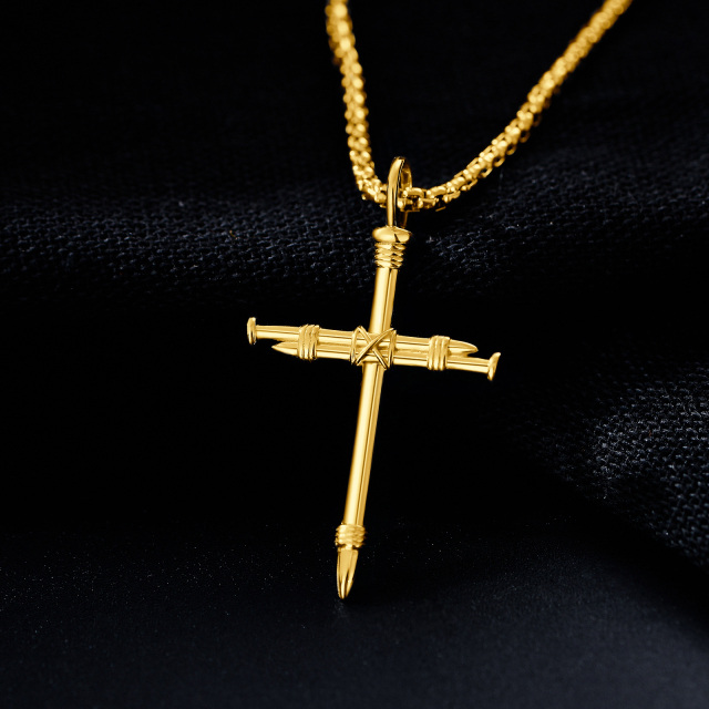Sterling Silver with Yellow Gold Plated Cross Pendant Necklace for Men-3