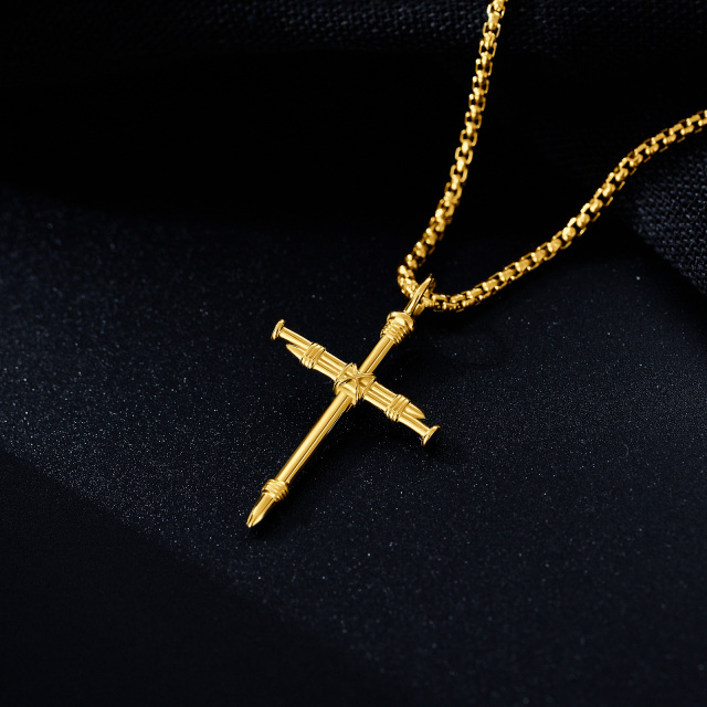 Sterling Silver with Yellow Gold Plated Cross Pendant Necklace for Men-4