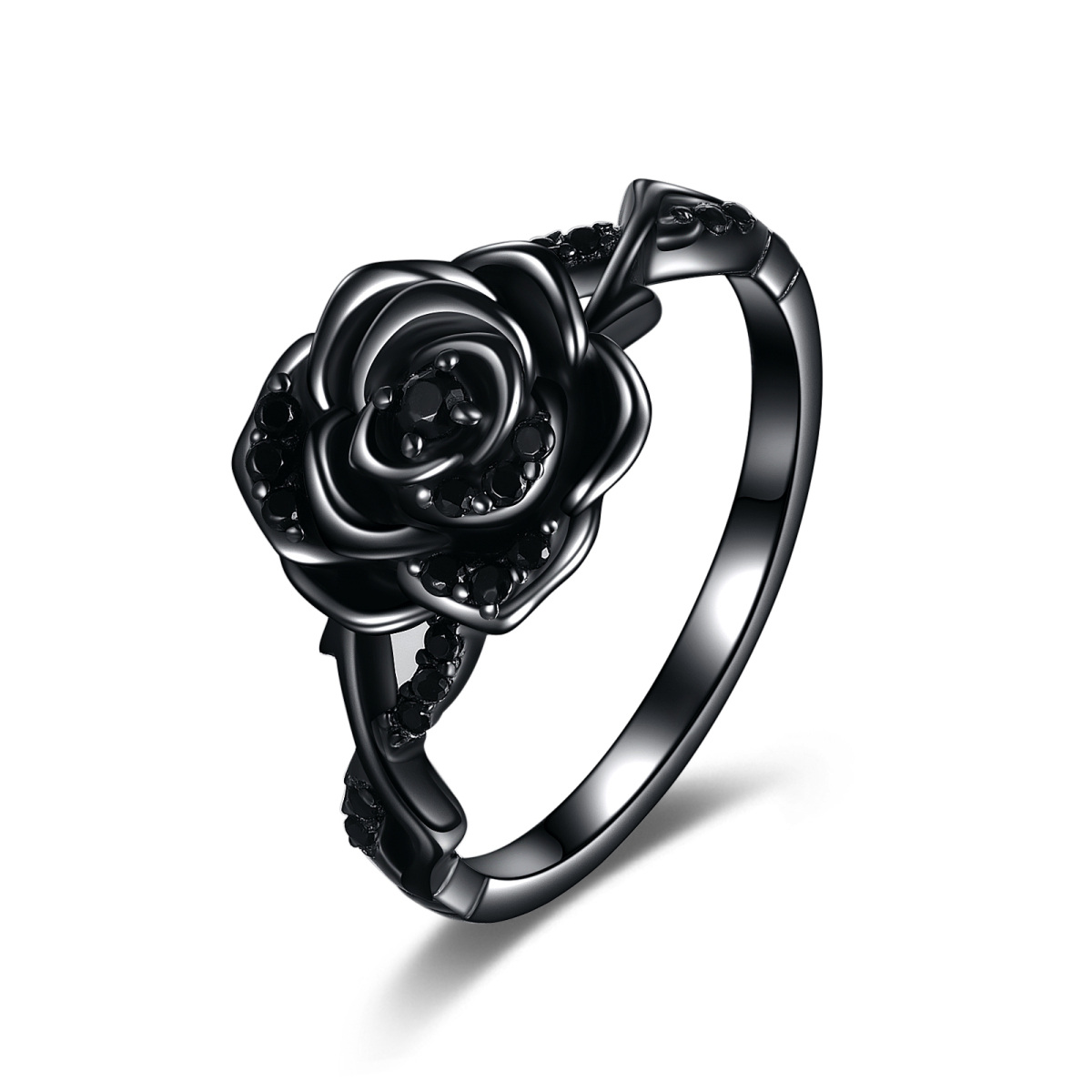 Sterling Silver with Black Rhodium Cubic Zirconia Rose Ring-1