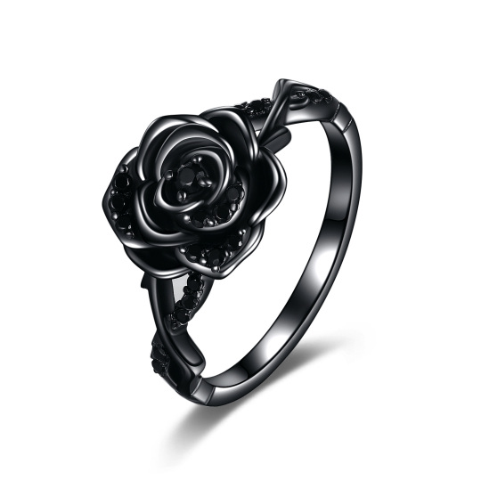 Sterling Silver Black Rose Flower Ring Jewelry Gifts for Women Girls