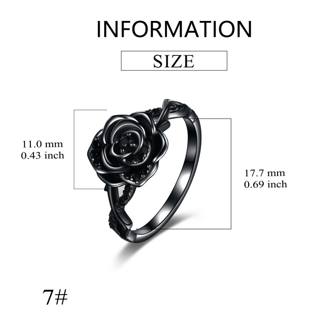 Sterling Silver with Black Rhodium Cubic Zirconia Rose Ring-3