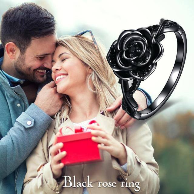 Sterling Silver with Black Rhodium Cubic Zirconia Rose Ring-2