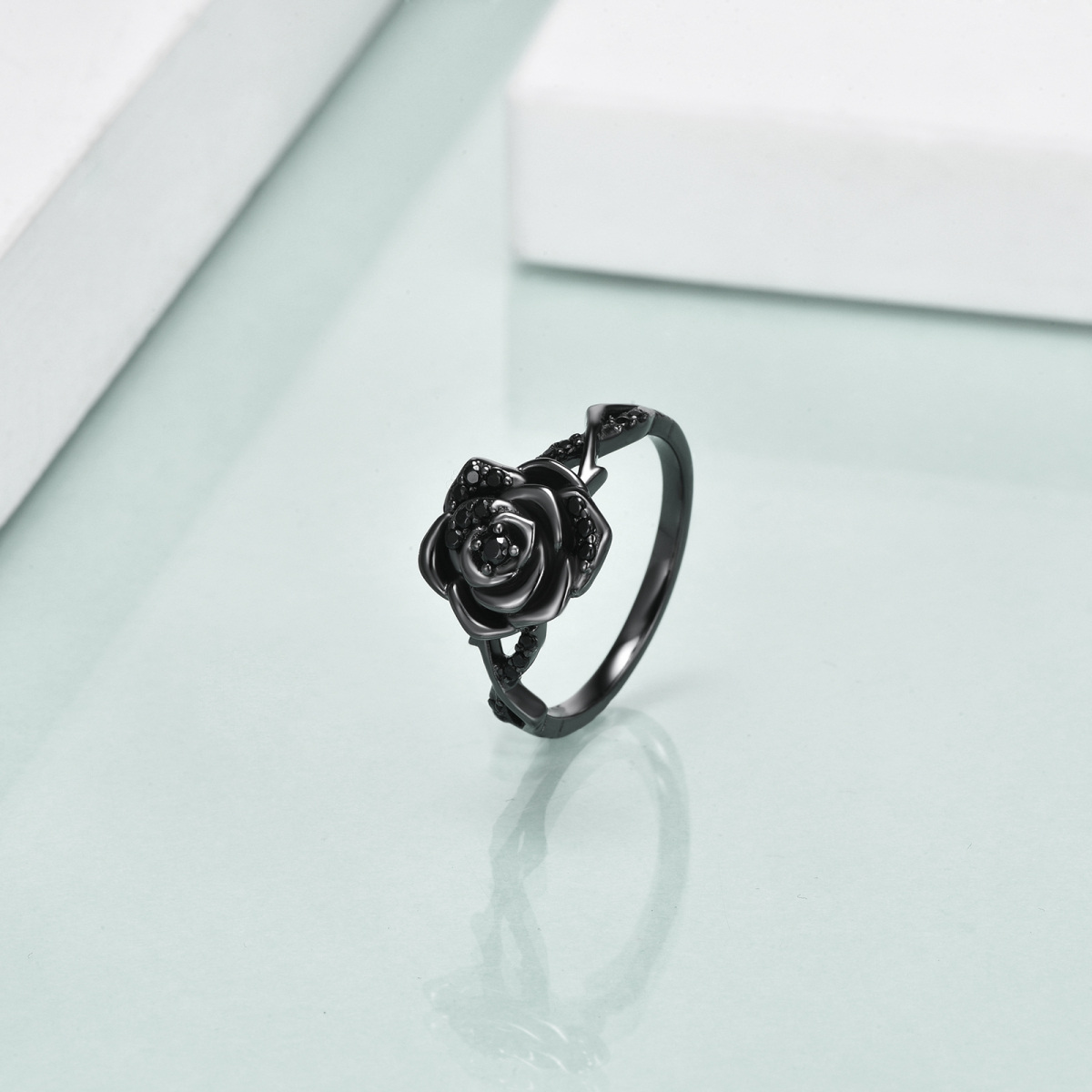 Sterling Silber mit schwarzem Rhodium Zirkonia Rose Ring-6