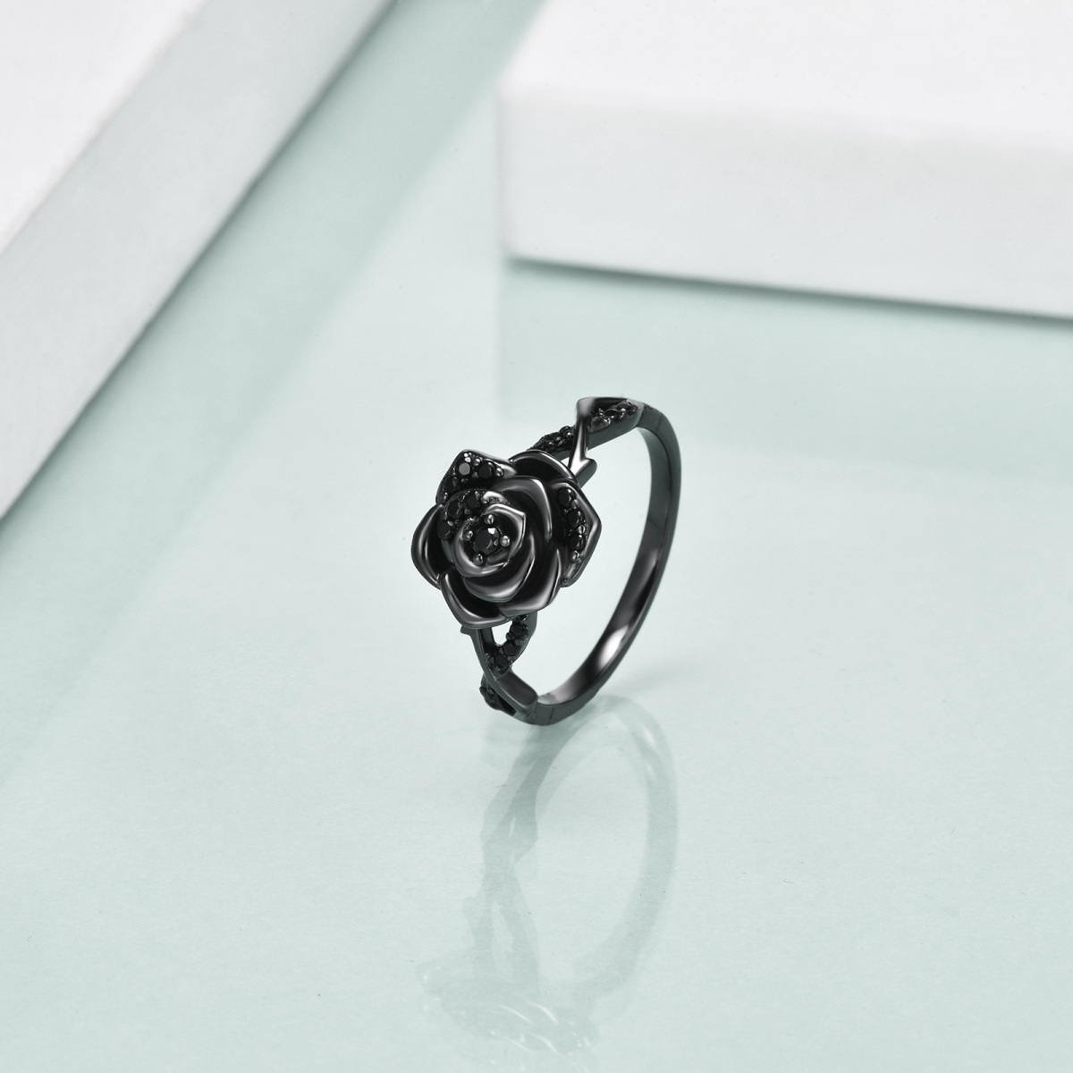 Bague rose en argent sterling avec zircon cubique en rhodium noir-6