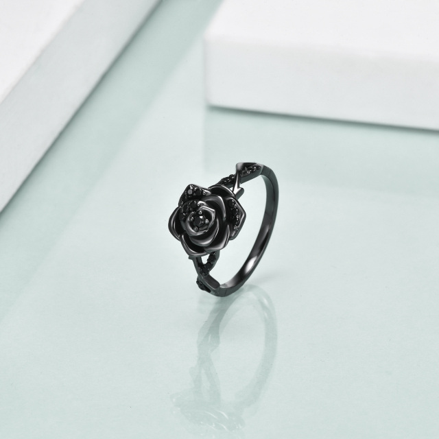 Anillo rosa de plata de ley con circonita cúbica de rodio negro-5