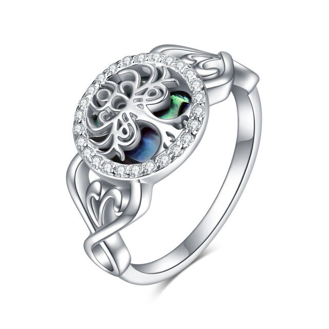 Anel de prata esterlina em forma de círculo com marisco Abalone Árvore da Vida-0