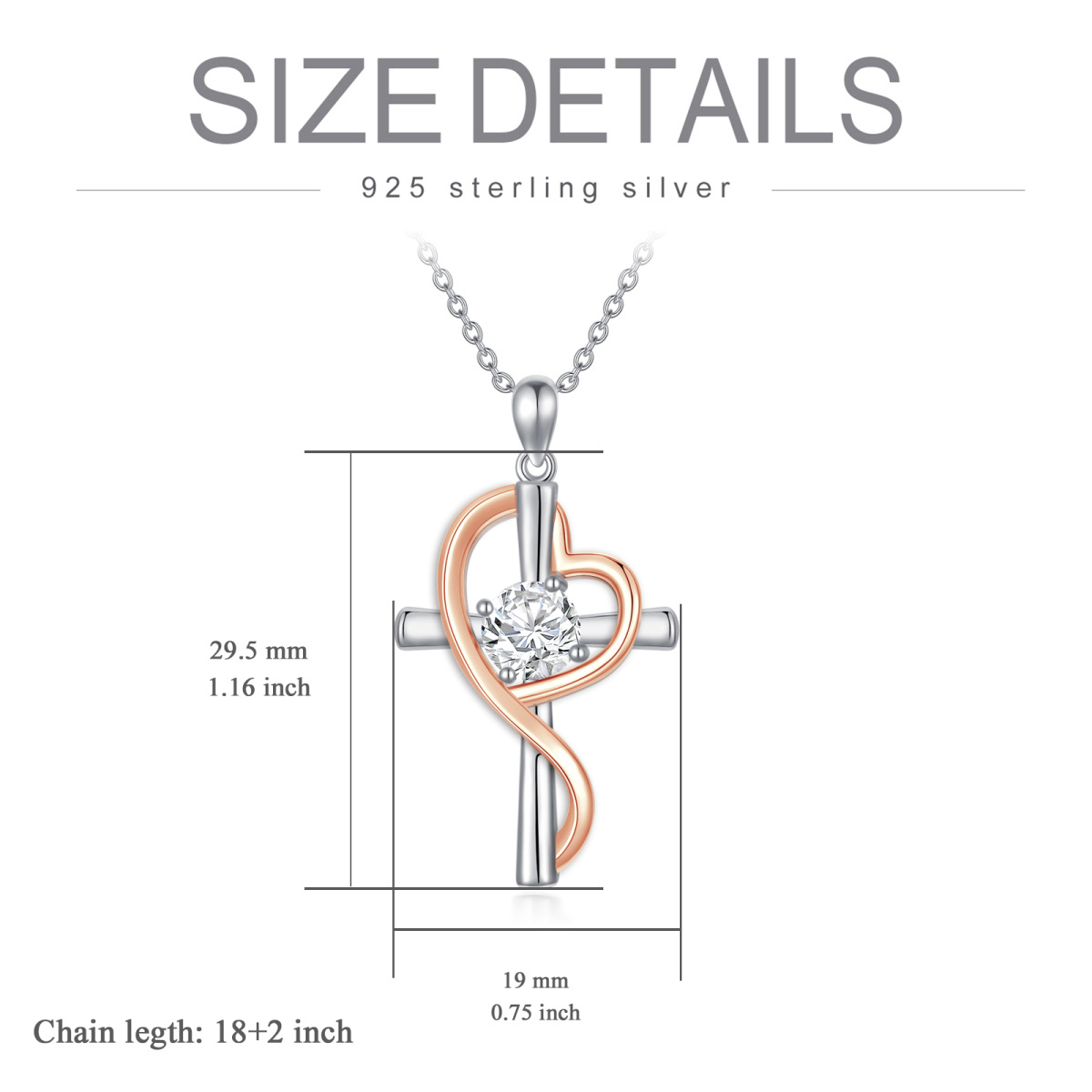 Zweifarbige Halskette mit rundem Moissanit-Kreuz-Herz-Anhänger aus Sterlingsilber-5
