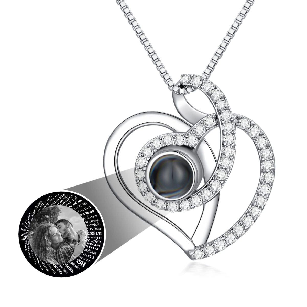 Sterling Silver Circular Shaped Moissanite Personalized Projection Pendant Necklace-1