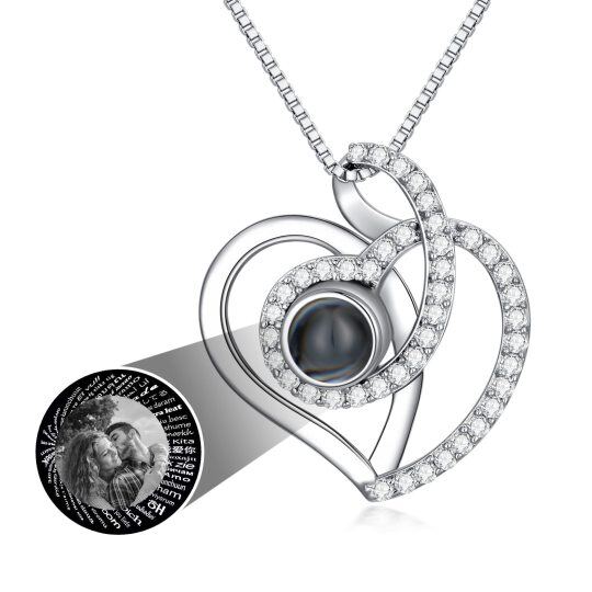 Sterling Silver Circular Shaped Moissanite Personalized Projection Pendant Necklace