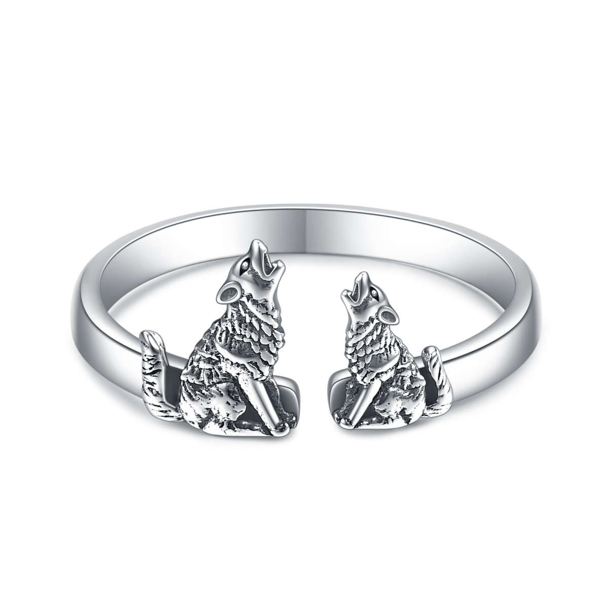 Sterling Silber Wolf Offener Ring-1