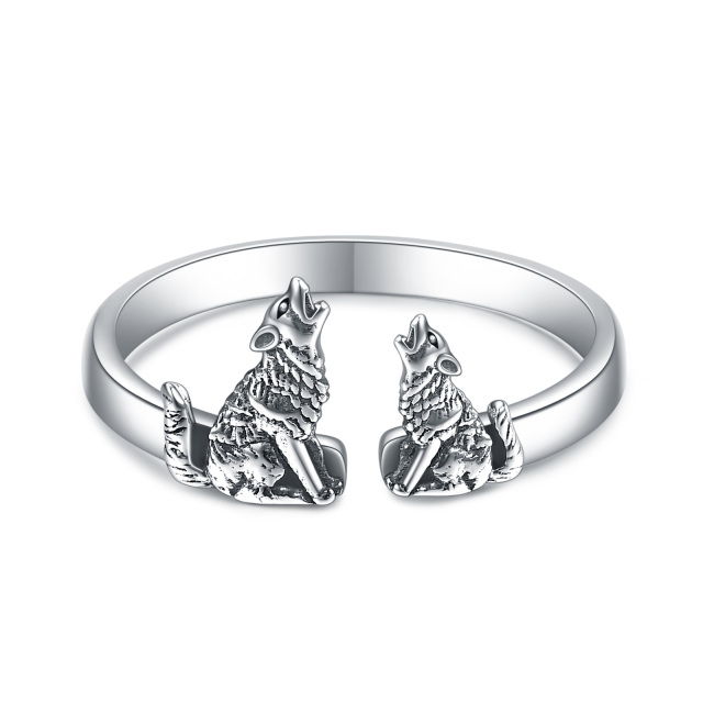 Sterling Silber Wolf Offener Ring-0