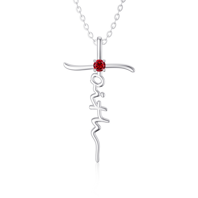 Collier en argent sterling avec pendentif croix en zircone cubique ronde et mot gravé-0