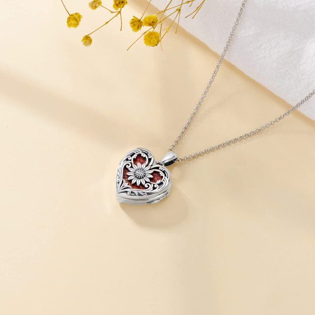 Sterling Silver Heart Shaped Opal & Personalized Engraving Sunflower & Personalized Photo & Heart Personalized Photo Locket Necklace-4