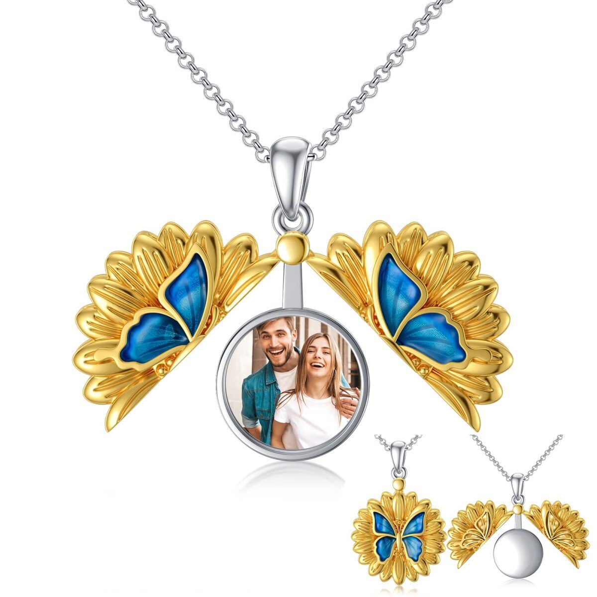 Sterling Silver with Yellow Gold Plated Photo Customization Personalized Photo Locket Necklace-1