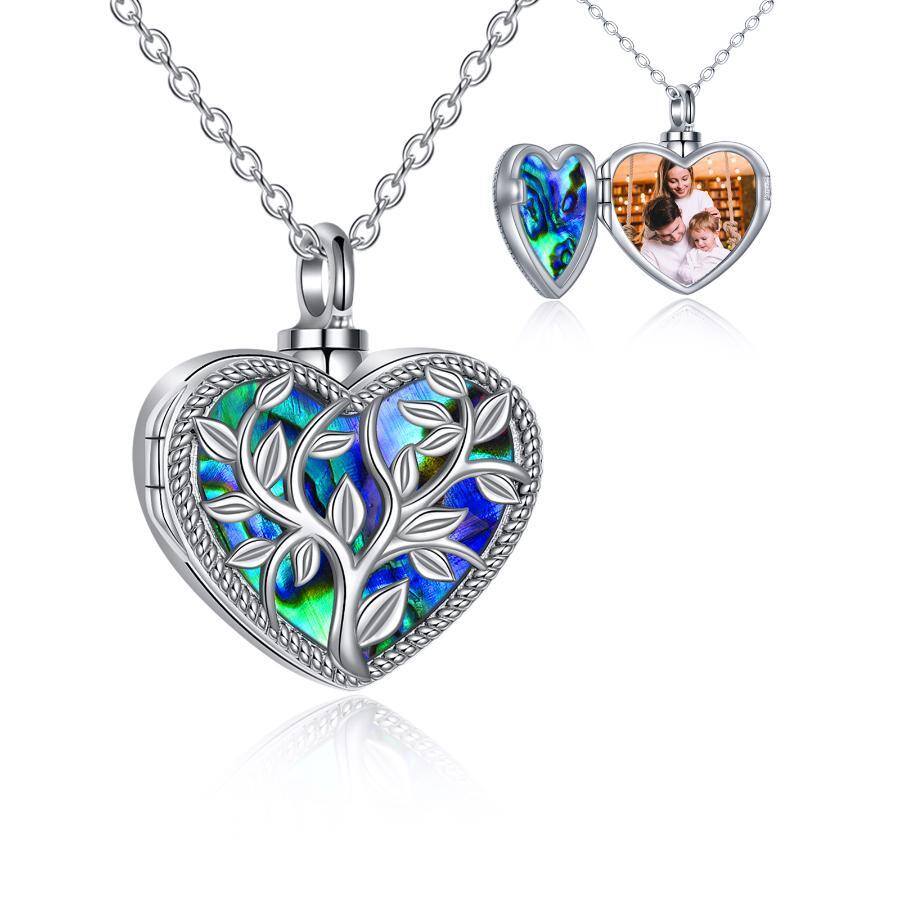 Sterling Silber Abalone Muscheln Herz Baum des Lebens personalisierte Foto Medaillon Halskette-1