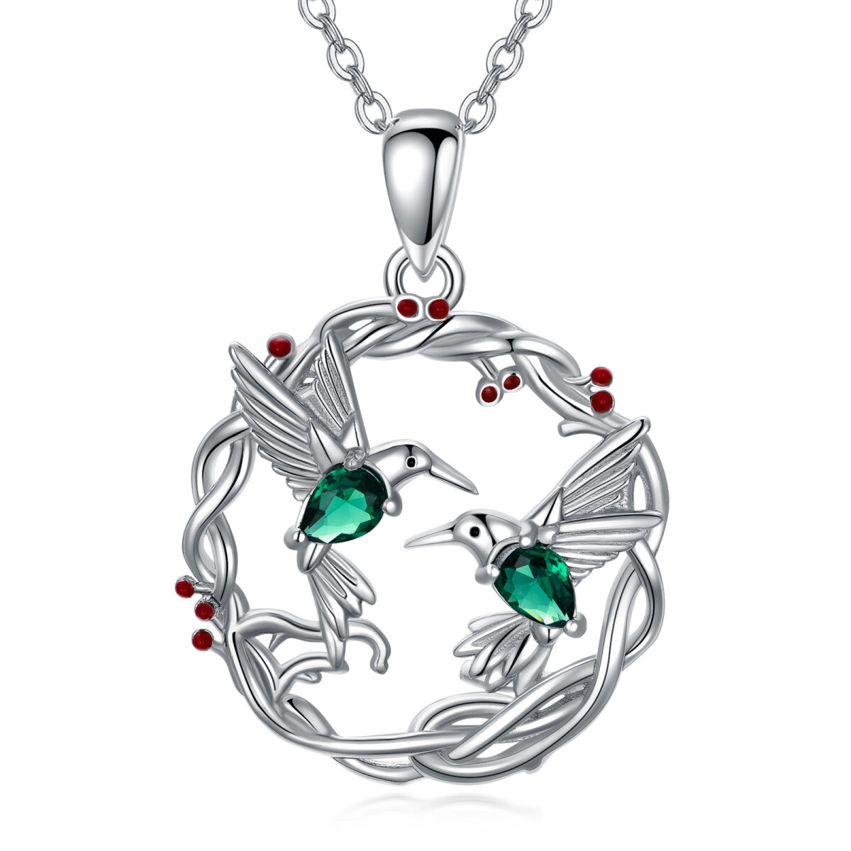 Sterling Silver Oval Shaped Zircon Bird Pendant Necklace-1