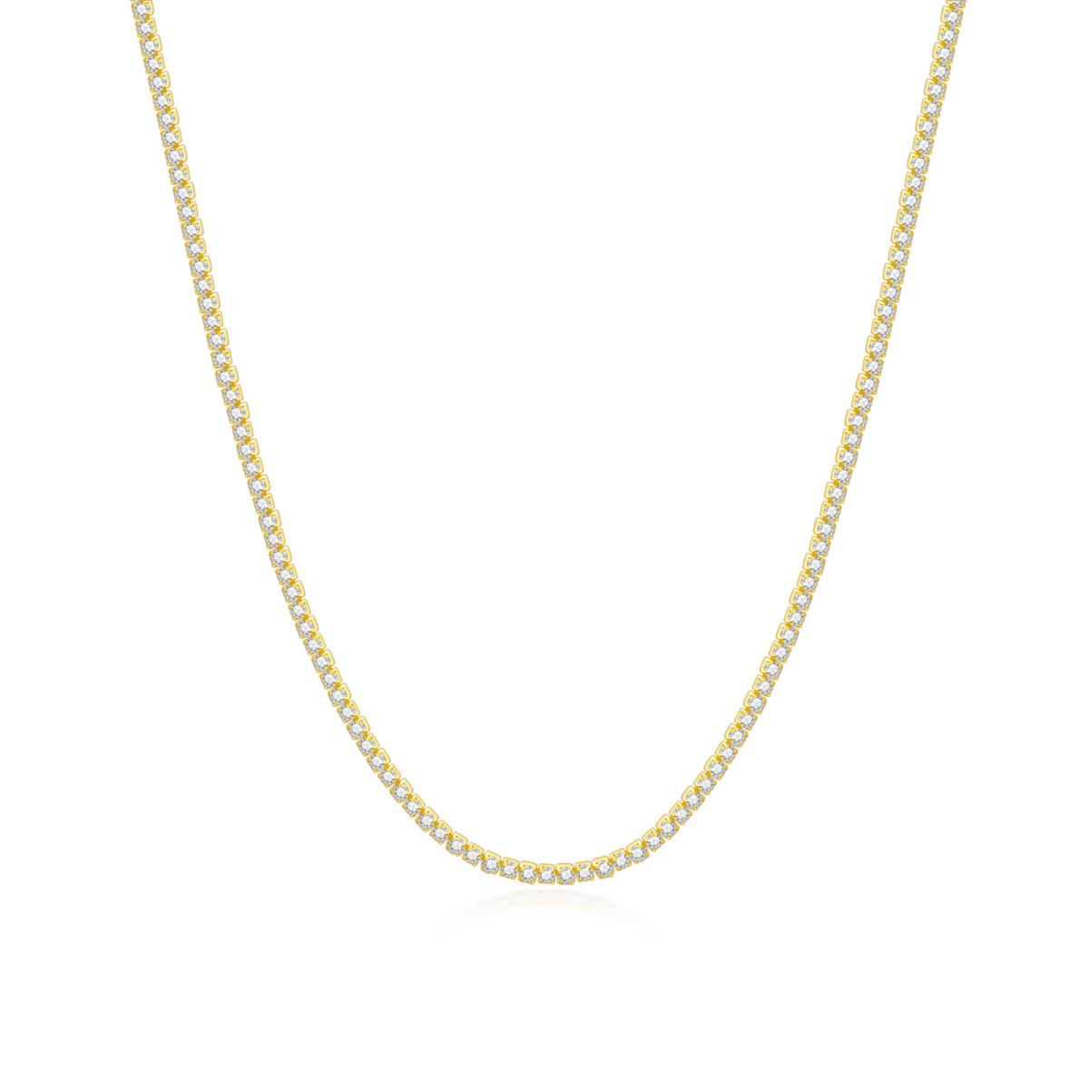 Sterling Silver with Yellow Gold Plated Circular Shaped Cubic Zirconia Tennis Chain Necklace-1